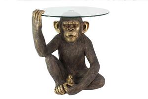 Designový kulatý hnědo zlatý příruční stolek Tierra Glam ve tvaru sedící opice s vrchní deskou z bezpečnostního skla 64 cm