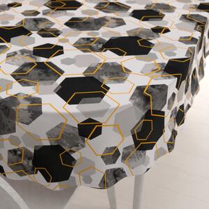 Biante Bavlněný oválný ubrus Sandra SA-482 Šedo-černé mramorové hexagony 120x180 cm