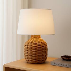 Lindby Stolní lampa Lirenda, výška 52 cm, ratan, přírodní/bílá, Bílá / opál, Obývací pokoj / jídelna, Dřevo, Skandinávský