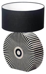Designová art deco stolní lampa Celia s podstavou s intarzií se vzorem paprsků v černé a bílé barvě 62 cm
