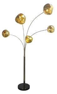 Moderní glamour stojací lampa Kalan se skleněnými designovými stínítky ve zlaté barvě s černou podstavou 202 cm