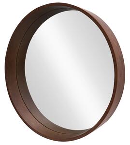 Moderní designové kulaté závěsné zrcadlo Auri s vysokým ořechovým hnědým dřevěným rámem 70 cm