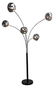 Moderní designová stojací lampa Kalan s pěti atypickými skleněnými stínítky v šedé a černé barvě 202 cm