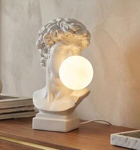Designová moderní stolní lampa Antica ve tvaru busty Davida v bílé barvě s kulatým stínítkem 29 cm