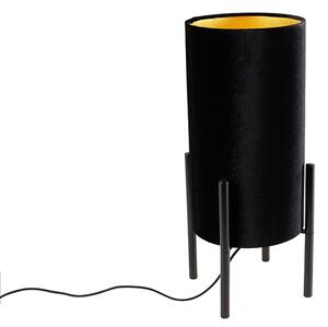 Designová stolní lampa černé velurové odstín černé se zlatem - Rich