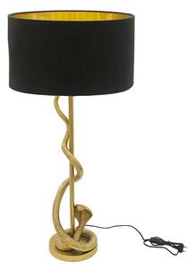 Designová glamour stolní lampa Tierra Glam se zlatou kovovou podstavou s figurou kobry a černým textilním stínítkem 110 cm