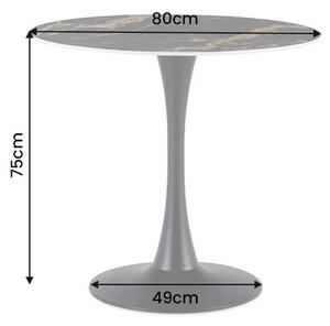 Designový moderní kulatý jídelní stůl Ceramia v černé barvě s keramickou mramorovou deskou a kovovou nohou 80 cm