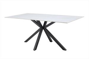 Moderní obdélníkový jídelní stůl Ceramia Blanca s keramickou deskou v designu bílého mramoru s překříženýma nohama 180 cm