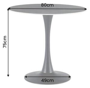 Industriální černý jídelní stůl Ceramia Gris s kulatou keramickou deskou s šedým mramorovým designem a kovovou nohou 80 cm