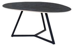 Designový industriální černý konferenční stolek Ceramia Gris s keramickou deskou organického tvaru s šedým mramorováním 90 cm