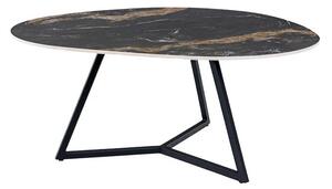 Moderní černý konferenční stolek Ceramia s keramickou deskou organického tvaru s hnědou kresbou a kovovou podstavou 90 cm