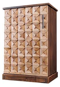 Art deco hnědá barová masivní skříňka Deidra jednodveřová s vinotékou se šuplíky s mozaikou s diamantovým vzorem 89 cm