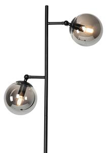 Stojací lampa ve stylu Art Deco černá s kouřovým sklem 2-světlo - Pallon