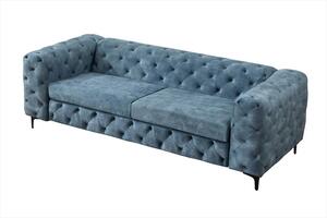 Moderní chesterfield třímístná sedačka Modern Barock se sametovým prošívaným potahem v petrolejové modré barvě 235 cm