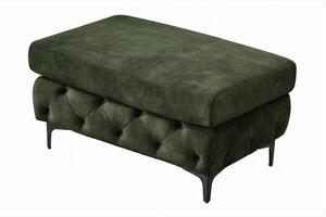 Moderní glamour obdélníková taburetka Modern Barock se zeleným sametovým potahem a chesterfield prošíváním na nožičkách 95 cm
