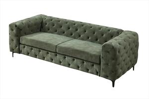 Moderní glamour zelená třímístná sedačka Modern Barock se sametovým potahem s prošíváním v chesterfield stylu 235 cm