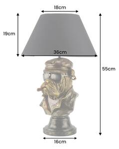 Designová stolní lampa Pop Atelier s bronzovou bustou buldoka s doutníkem v pop art stylu a černým textilním stínítkem 55 cm