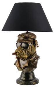 Designová stolní lampa Pop Atelier s bronzovou bustou buldoka s doutníkem v pop art stylu a černým textilním stínítkem 55 cm