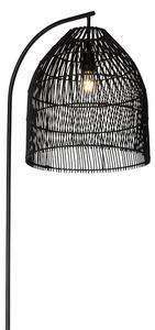 Venkovská stojací lampa černá s ratanem - Sam