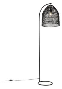 Venkovská stojací lampa černá s ratanem - Sam