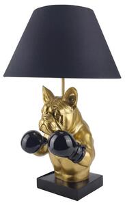 Glamour stolní lampa Pop Atelier s černým stínítkem a podstavou se zlatou sochou buldoka s boxerskými rukavicemi 56 cm