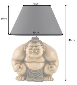 Designová stolní lampa Pop Atelier s černým stínítkem a figurou sumo bojovníka v hnědé a béžové barvě v pop art stylu 49 cm
