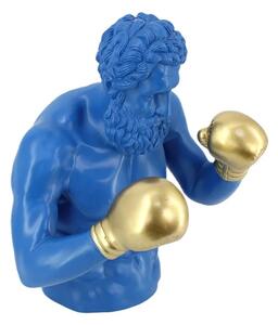 Designová glamour socha Zeus s motivem antické figury v boxerské póze v královské modré barvě se zlatými rukavicemi 47 cm