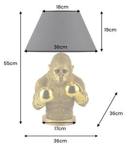 Designová glamour stolní lampa Pop Atelier se zlatou podstavou se sochou opice s boxerskými rukavicemi a černým stínítkem 55 cm