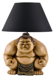 Designová stolní lampa Pop Atelier s černým stínítkem a figurou sumo bojovníka v hnědé a béžové barvě v pop art stylu 49 cm