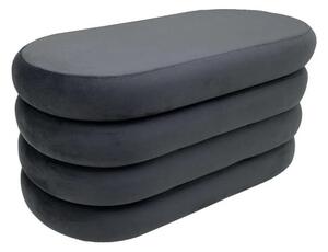 Moderní art deco lavice Eliana oválného tvaru s šedým sametovým potahem s lineárním prošíváním a úložným prostorem 85 cm