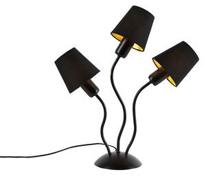 Designová stolní lampa černá 3-světelná s upínacím stínidlem - Wimme