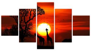Obraz - Siluety zvířat při západu slunce (125x70 cm)