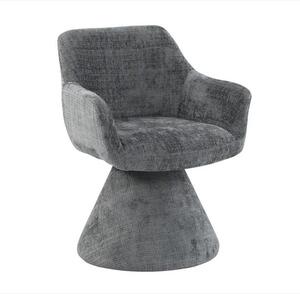 Designová art deco čalouněná jídelní židle Sonu s šedým žinylkovým potahem a otočným sedadlem s jednou nohou 62 cm