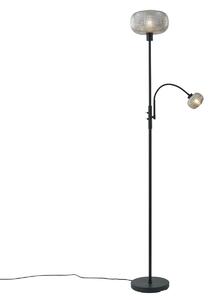 Designová stojací lampa černá s kouřovým sklem 2-světla - Brianna