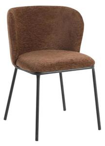 Designová industriální jídelní židle Olive s černýma kovovými nohami a hnědým textilním čalouněním 55 cm
