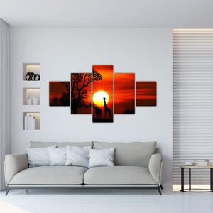 Obraz - Siluety zvířat při západu slunce (125x70 cm)