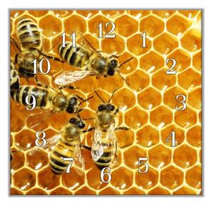 Nástěnné hodiny 30x30cm včely, plástev - plexi