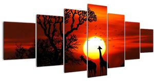 Obraz - Siluety zvířat při západu slunce (210x100 cm)