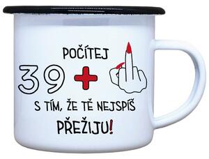 Smaltovaný plecháček s potiskem 39+1 Objem: 330 ml