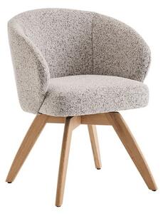 Designová skandinávská otočná jídelní židle Aston s melírovaným béžovým čalouněním a světle hnědým dubovým nohama 60 cm