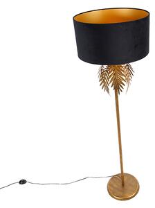 Vintage stojací lampa zlatá s odstínem černého sametu 50 cm - Botanica