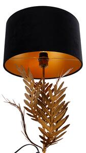 Vintage stolní lampa zlatá se sametovým odstínem černá 35 cm - Botanica
