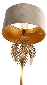 Vintage stojací lampa zlatá se sametovým odstínem taupe 50 cm - Botanica