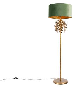 Vintage zlatá stojací lampa s odstínem zeleného sametu - Botanica
