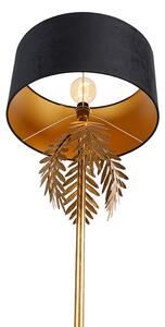 Vintage stojací lampa zlatá s odstínem černého sametu 50 cm - Botanica