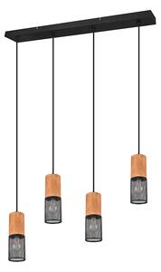 Průmyslová závěsná lampa černá se 4 světly ze dřeva - Manon