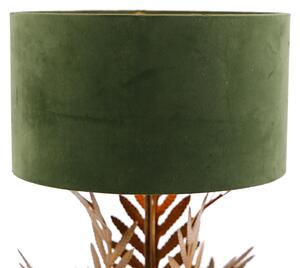 Vintage stolní lampa zlatá s velurovým odstínem zelené 35 cm - Botanica