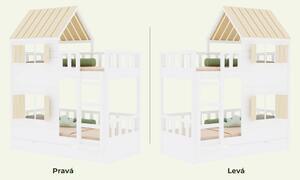 Patrová postel CHALOUPKA s poloviční střechou 90x200 cm - Bílá - Přírodní, Zvolte šuplík: Přistýlka 90x190 cm, Zvolte stranu: Vpravo