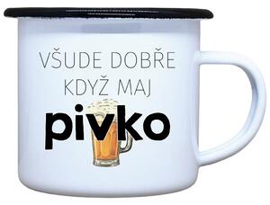Plecháček s potiskem bílý Všude dobře pivko, 330 ml