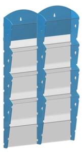 Nástěnný plastový zásobník na prospekty - 2 x 4 A4, modrý